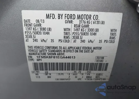 2014 Ford Explorer Limited from USA, damaged, VIN 1FM5K8F81EGA44613